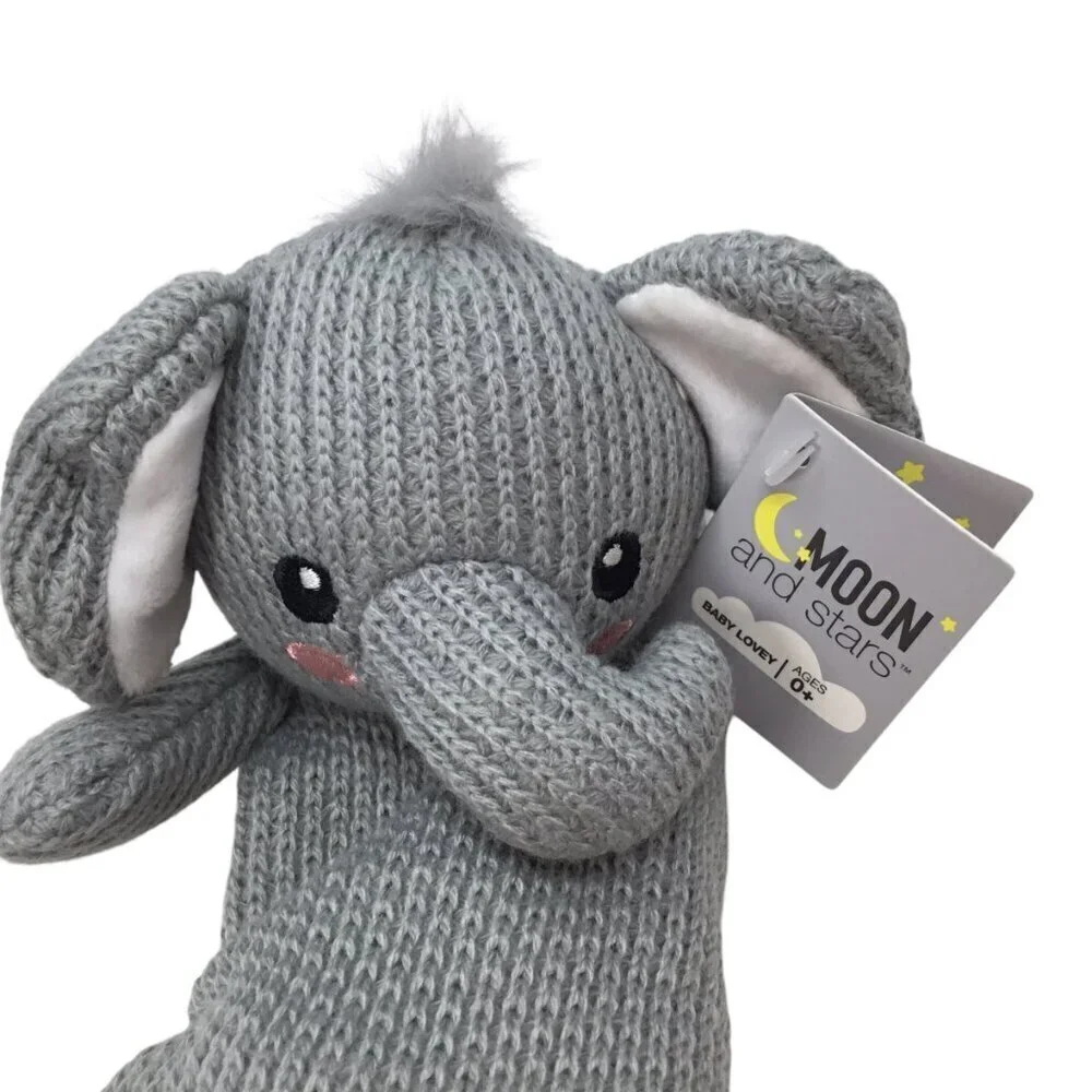 Moon and Stars Elephant NWT Lovey Security Blanket Gray Knit Plush